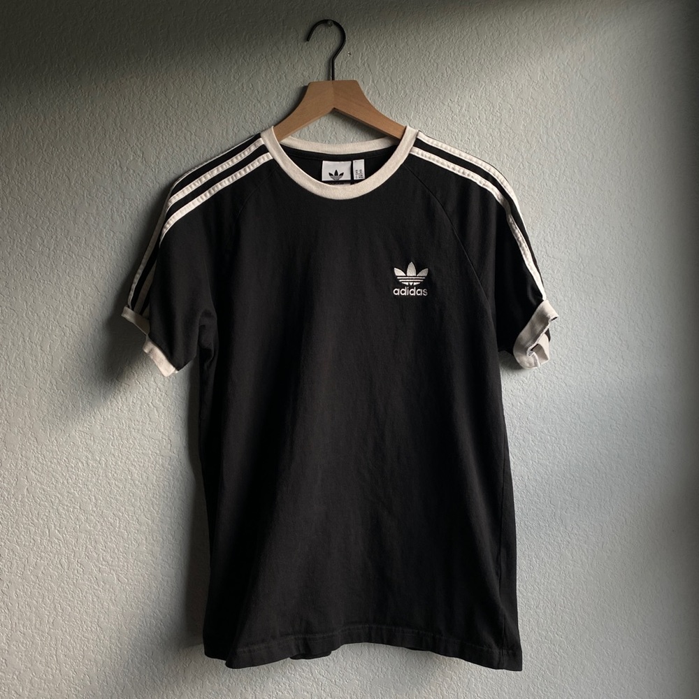 Black / White Adidas Striped Tee Medium - New